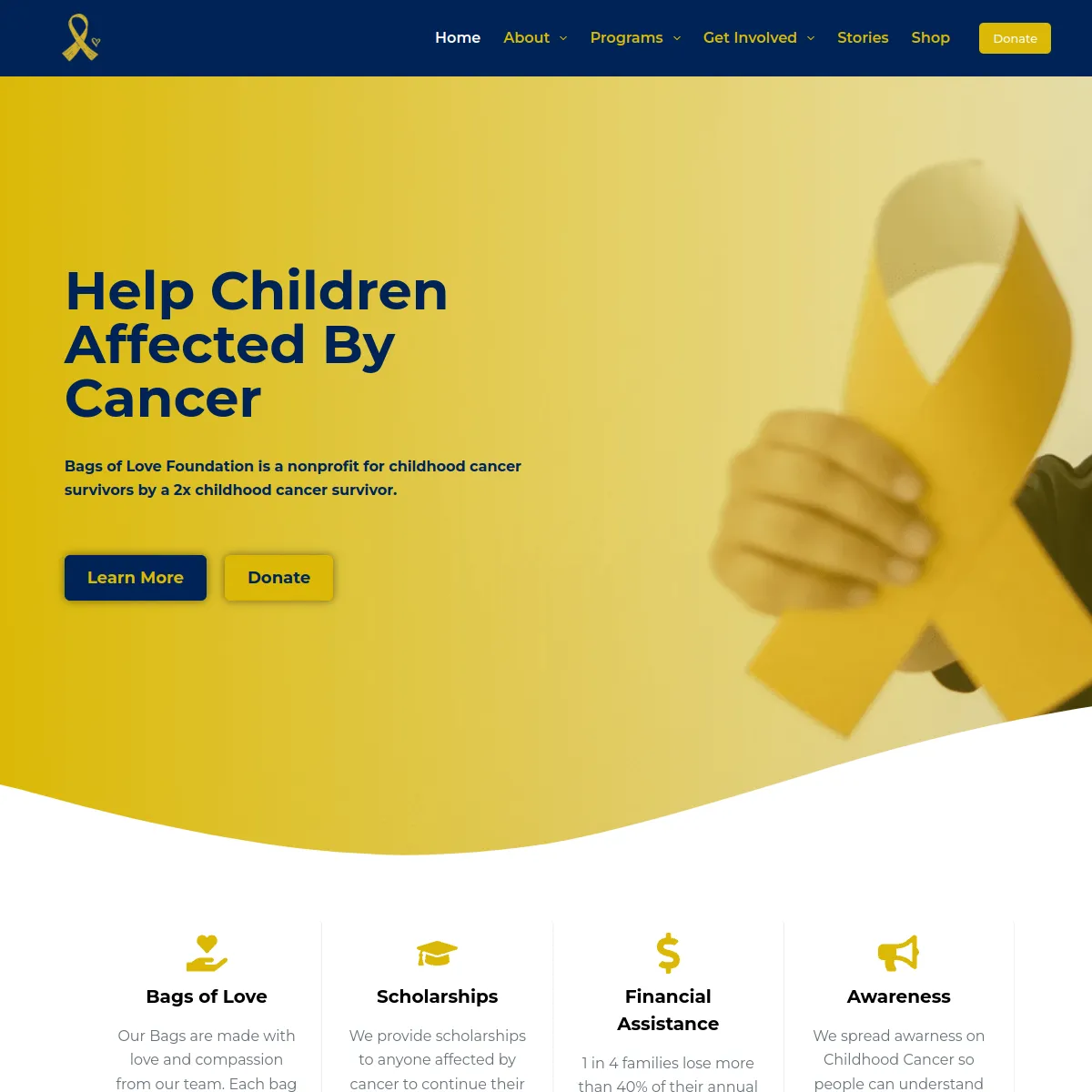 Bags of Love Foundation website screenshot